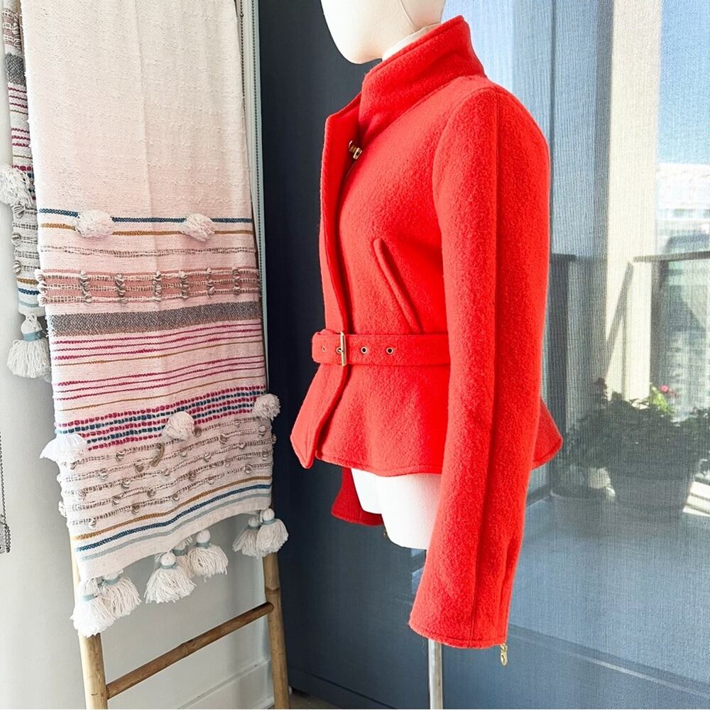 Kenzo Orange 100% Wool Peplum Style Full Zip Short Coat Women’s Size 38 US Small - Picture 3 of 9
